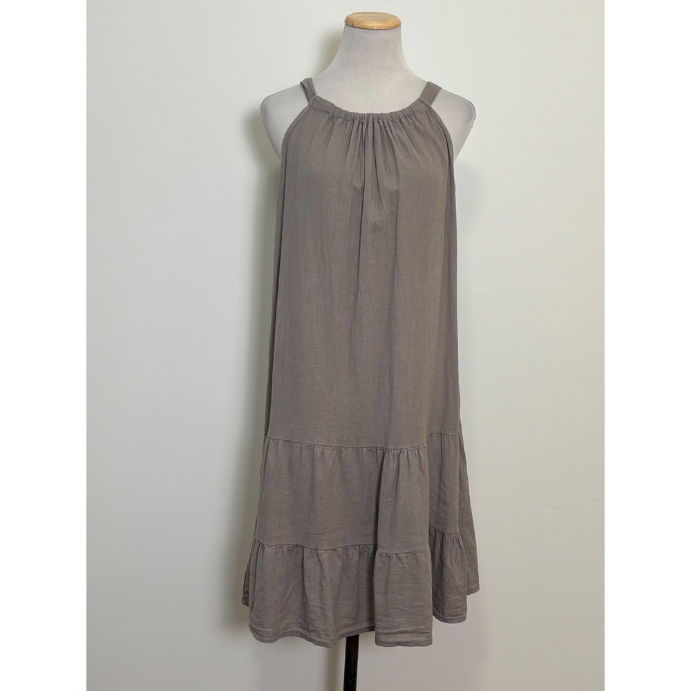 Bellambra Linen Cotton Tiered Midi Dress L Coastal Boho Earthy Minimalist